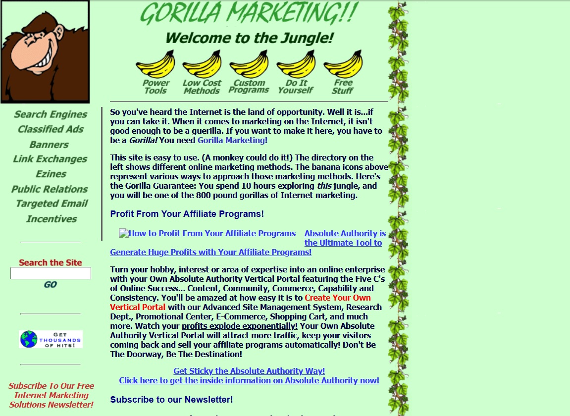 Screenshot of the original retro Gorilla Marketing website design